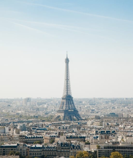 Sunny view on Paris Eiffel tower